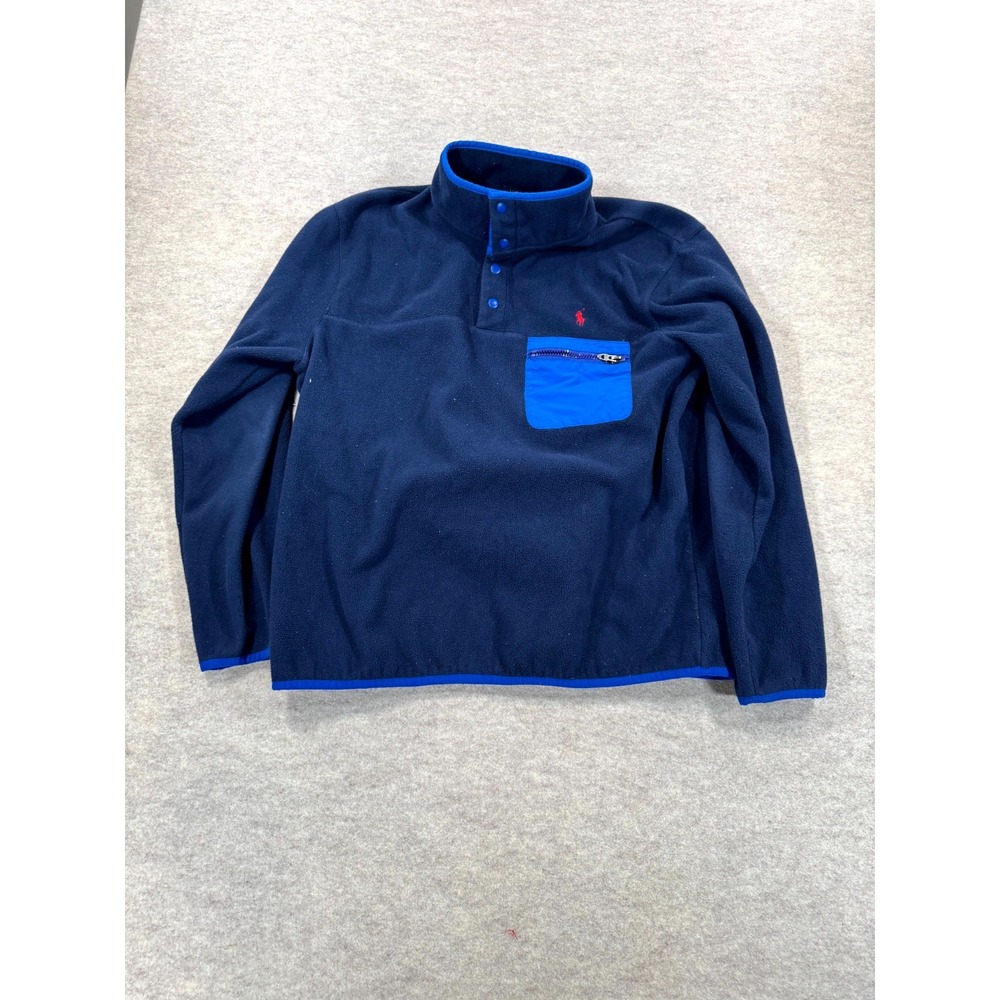Polo Ralph Lauren Snap T Fleece Jacket Mens Large Navy Blue Pullover RN41381